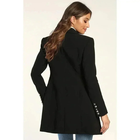 NWT Lulus Captain's Blog Black Double-Breasted Coat/Dress in  Black Size M - Picture 4 of 15